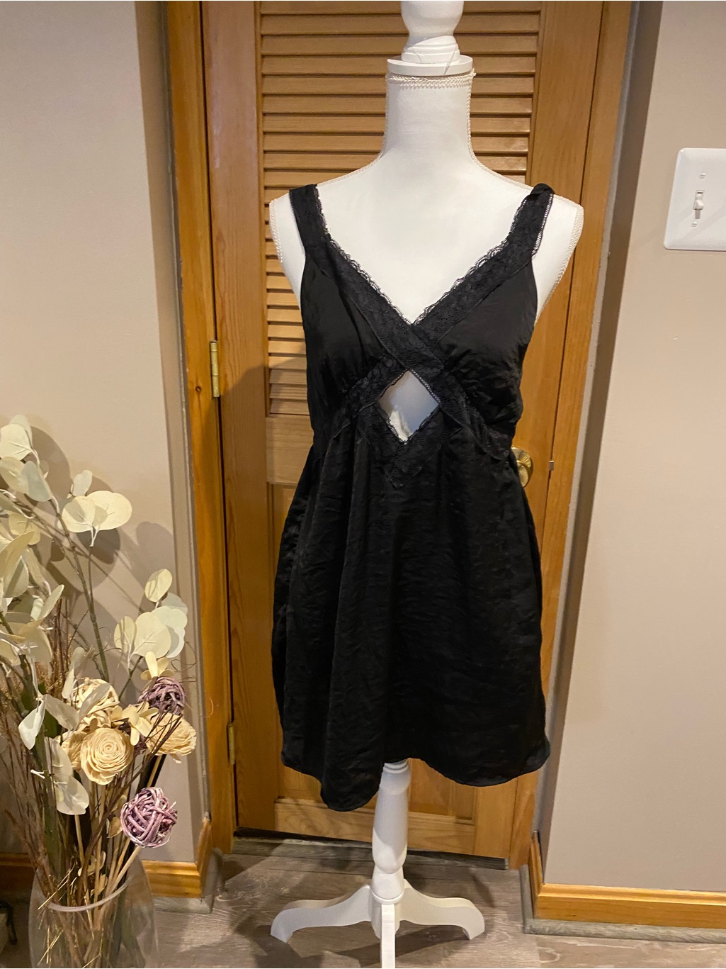 American Eagle Outfitters Black Lace-Trim Chemise